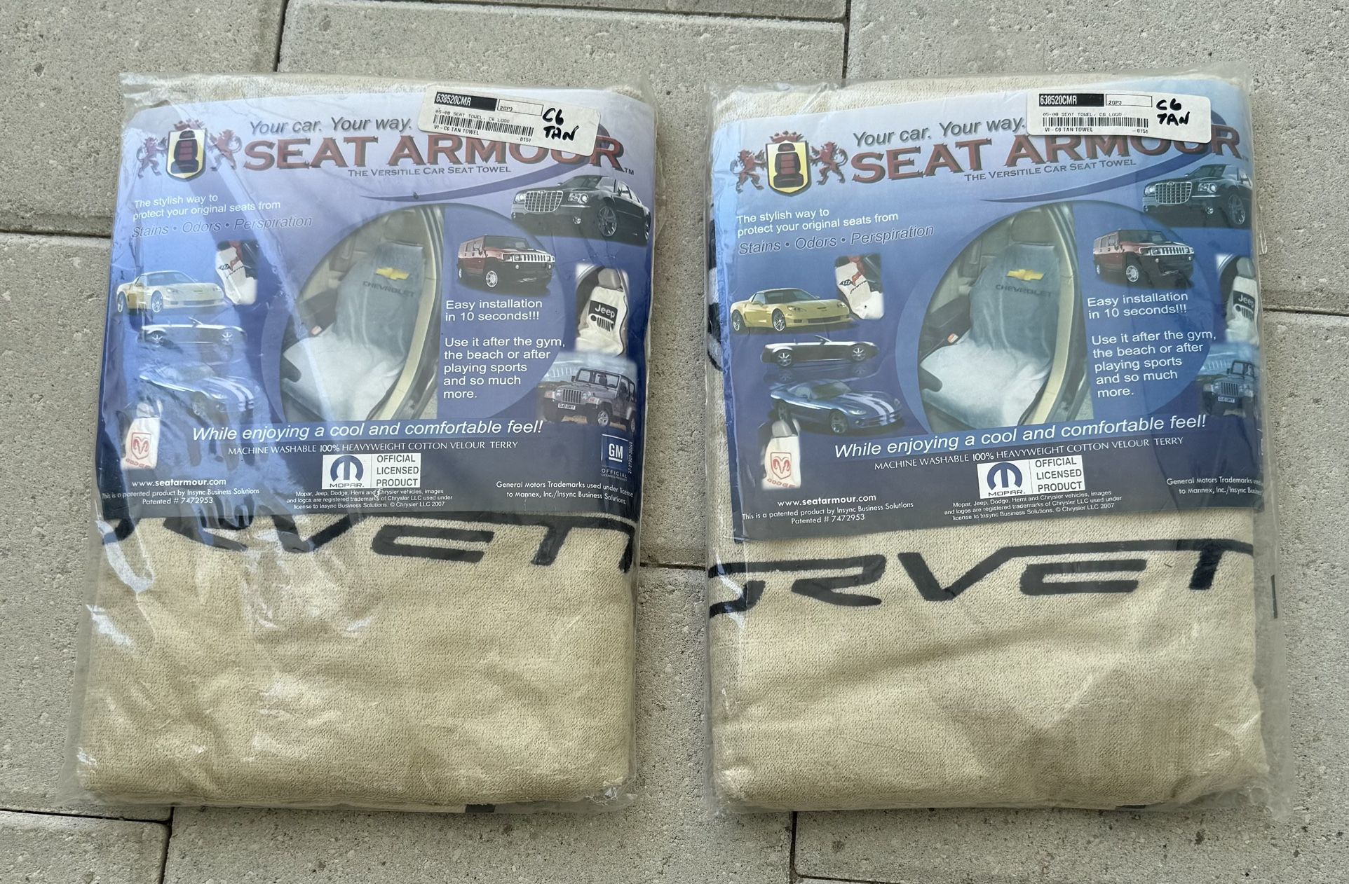 Seat Armour Towel Cover Chevrolet Corvette C6 Tan Set of Two Brand New in Package