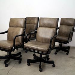 Set Of 4 Hollywood Regency Executive Leather Office Desk Chairs 