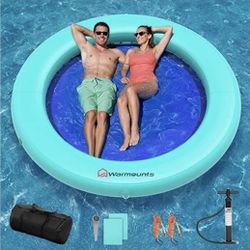 Round Floating Ring, 6/6 FT Inflatable Water Hammock, Heavy Duty Lake Pool Ocean Floats for Adults, Fits 2-5, Float Island Platform for Tanning, Loung