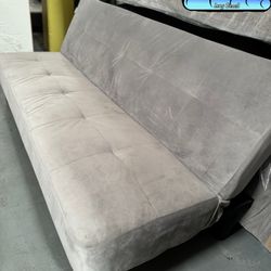 Grey Foldable Suede Futon Couch Bed 