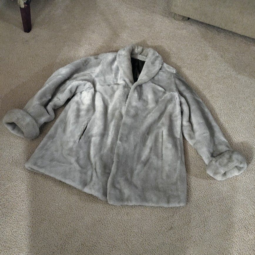 Vintage Silver Faux Fur Coat