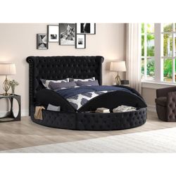 Black Round Bed with Storage