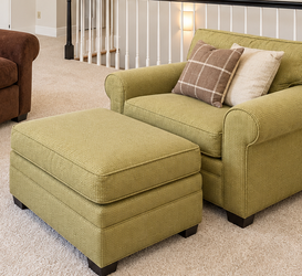 Green Upholstered Chair with Matching Ottoman – $25