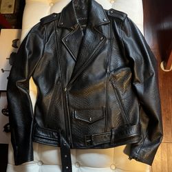 Men’s XIAN Designer Black Leather Motorcycle Style Jacket Sz. S