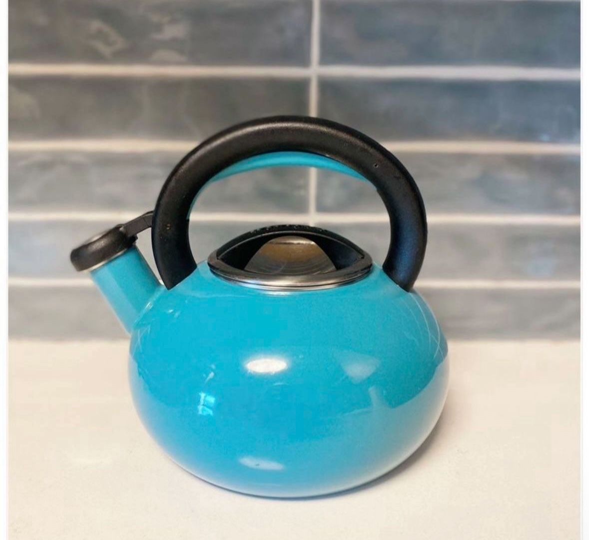 Enamel-on-Steel Tea Kettle Stovetop,2.3 Quart Whistling Tea Kettle with Anti-Hot Folding Handle