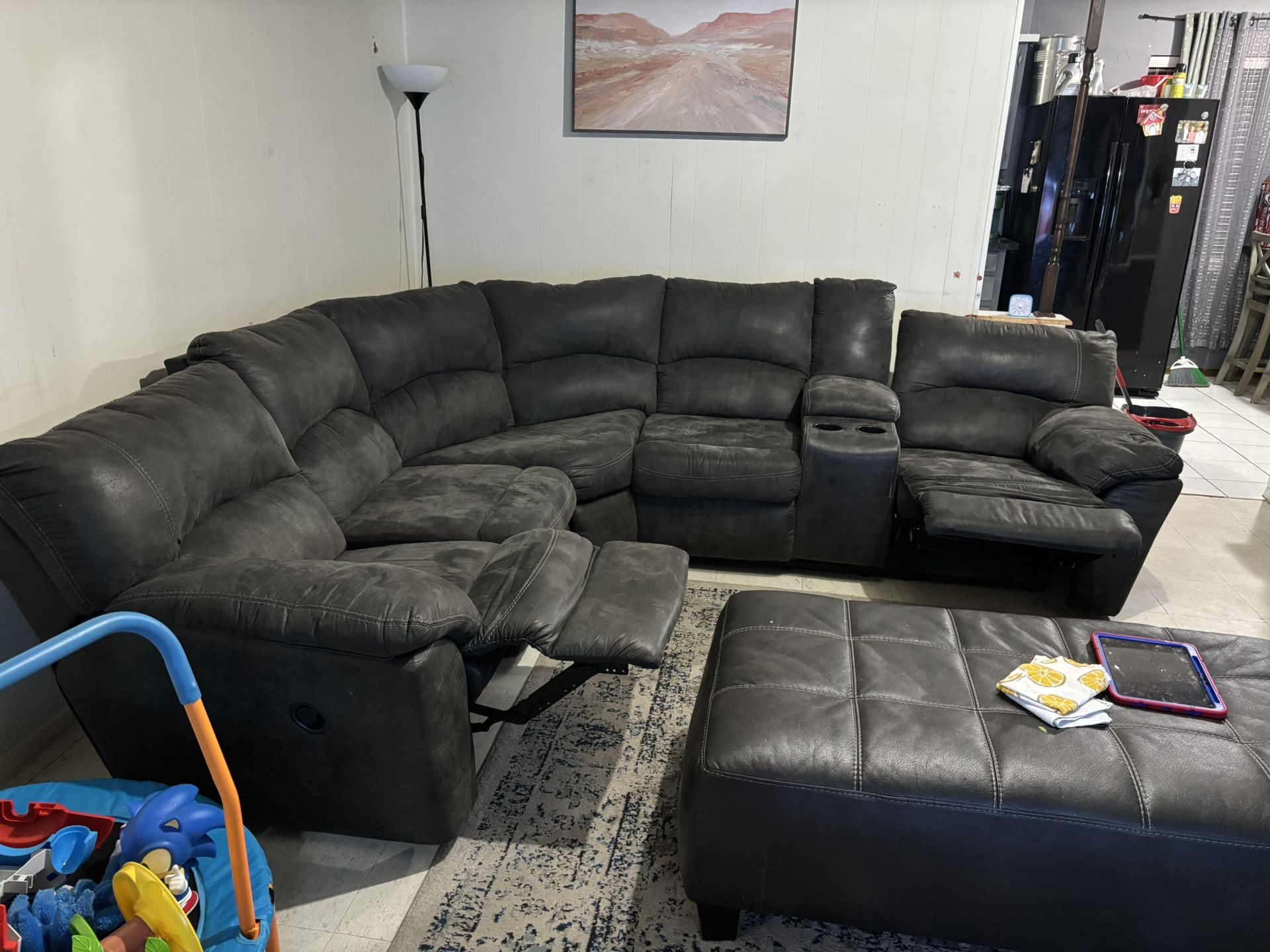 Gray Sofa With Built In Recliners!