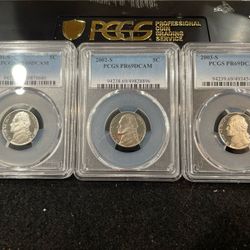 2001, 2002 And 2003 Gem Proof Jefferson Nickels All Graded At PR69 With A Deep Cameo 