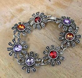 Pulsera Stainlend piedras flor colores joyería antigua