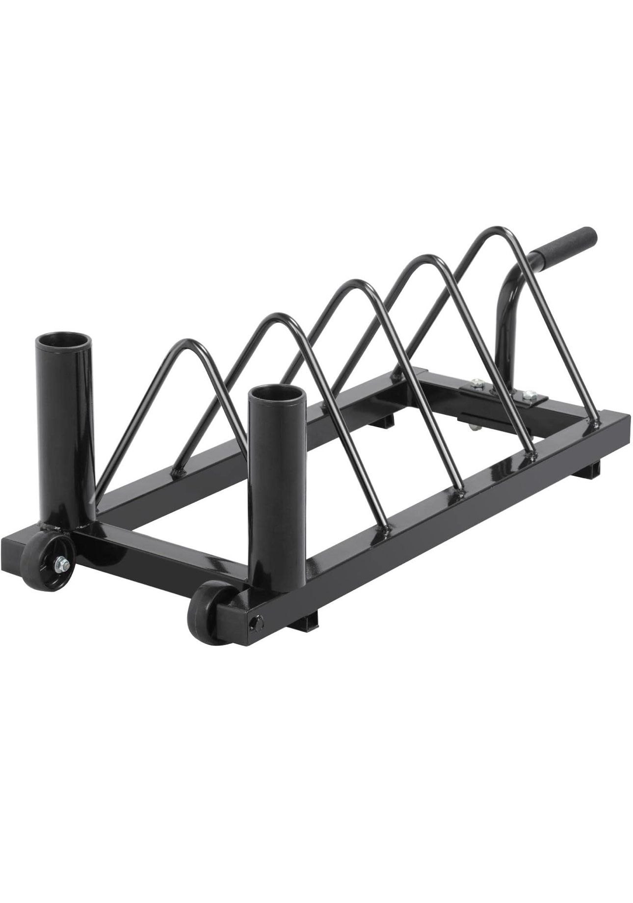Yaheetech Horizontal Barbell Bumper Plate Rack Holder Olympic Bar Storage Rack with Handle and Wheels,Black