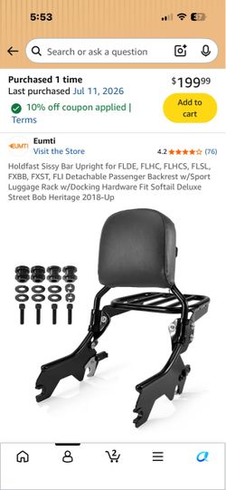 Eumti Sissy Bar Upright with Luggage Rack