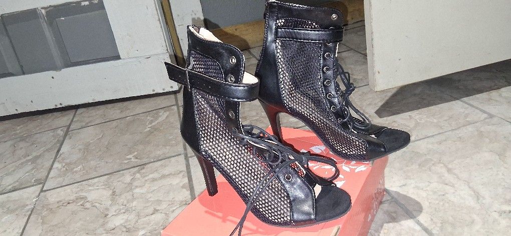 Black Mesh Heels