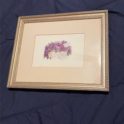 Vintage Purple Flower Hanging With Gold Frame - 11 1/4 X 9 1/4