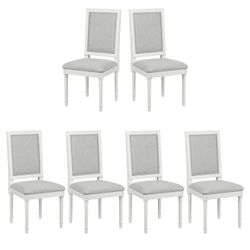 Homy Casa Zakir 6PC Traditional American Style Upholstered Dining Chairs White Wood Frame High Back Dining Chairs