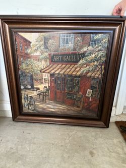 Two Framed European / Paris Art Gallery and Cafe Street Scenes Painting