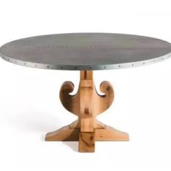 Round Dining Table w/ Zinc Top and Oak Base (no chairs)