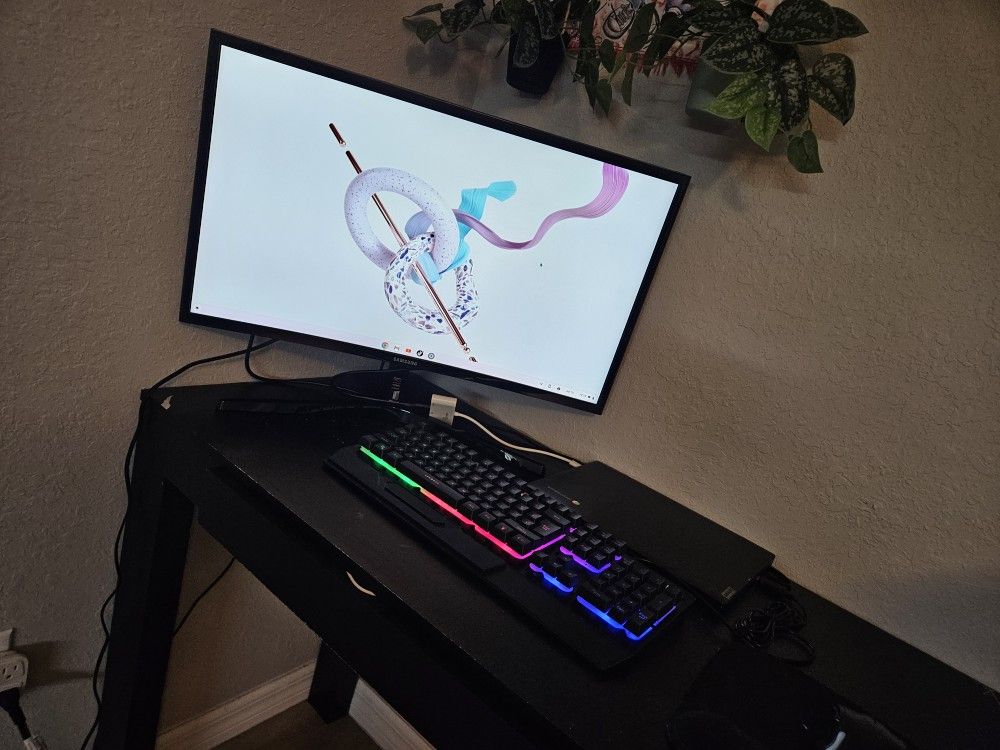Samsung curve computer monitor with keyboard and mouse and mouse pad