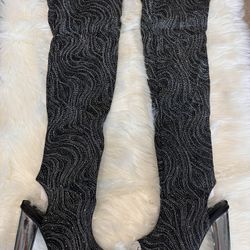 New: Bamboo Bling peep toe block heel boots