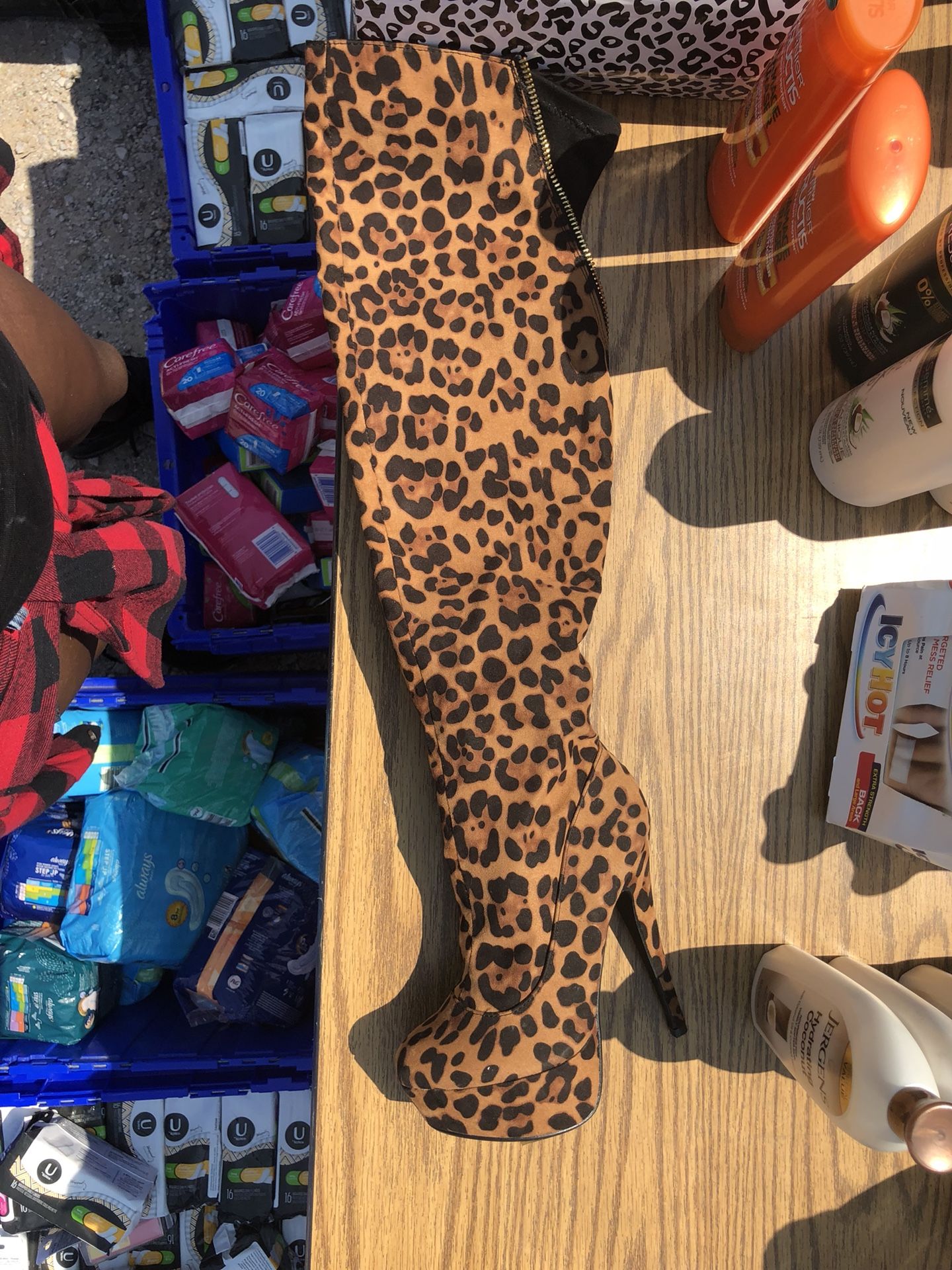 Leopard thigh high boots