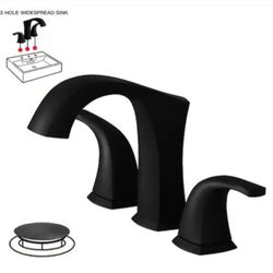 BWE 8 in. Widespread Double Handle Black Bathroom Faucet Set 3-Holes Vanity Sink With Metal Drain In Matte Black