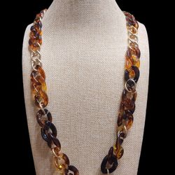 Premier Designs Margot  Vintage Faux Tortoise Shell Link Necklace - 37” Plus
Gold Tone 
New In Bag 
4 Available