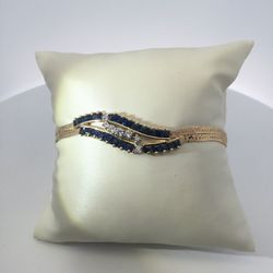 14K Yellow Gold Lady’s Sapphire And Diamond Omega Bracelet 