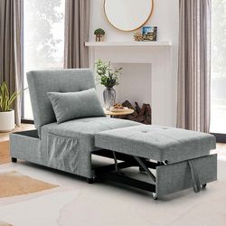 Futon Sofa Bed Chair, 4 in 1 Pull Out Convertible Sleeper Chaise for Small Space Living - Gray