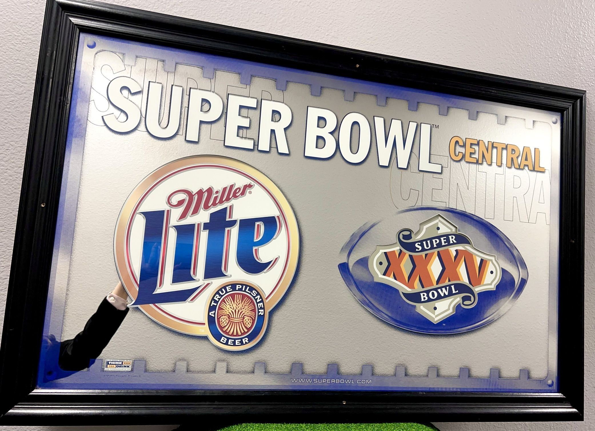 25"x 40" Vintage Super Bowl XXXV Miller Lite Bar Mirror Advertisement Sign