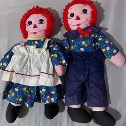 Vintage Handmade Folk art Raggedy Ann & Raggedy Andy Dolls