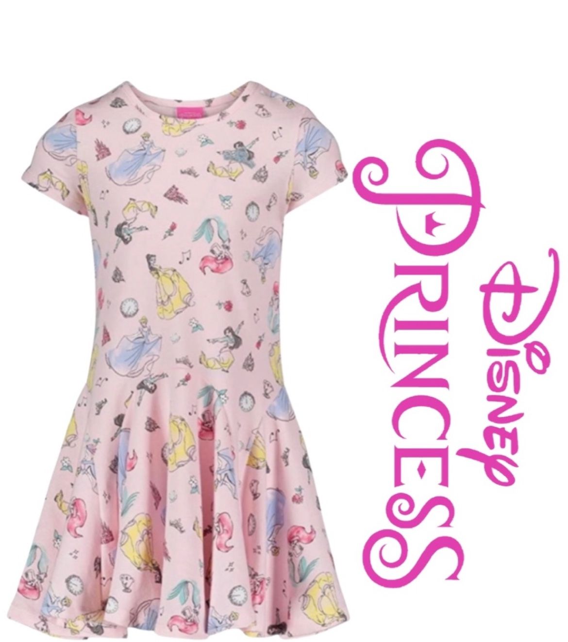 NWT Disney Princess Girls Short Sleeve All-Over-Print Dress Size 5T PRICE FIRM