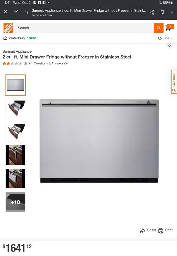 2 cu. ft. Mini Drawer Fridge without Freezer in Stainless Steel