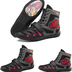 Men's Boxing Boots, Sparring, Trainers, Rubber Sole, combat Wrestling Shoes, Gray/Black and Red US Size 10(EU 43), Brand New without box