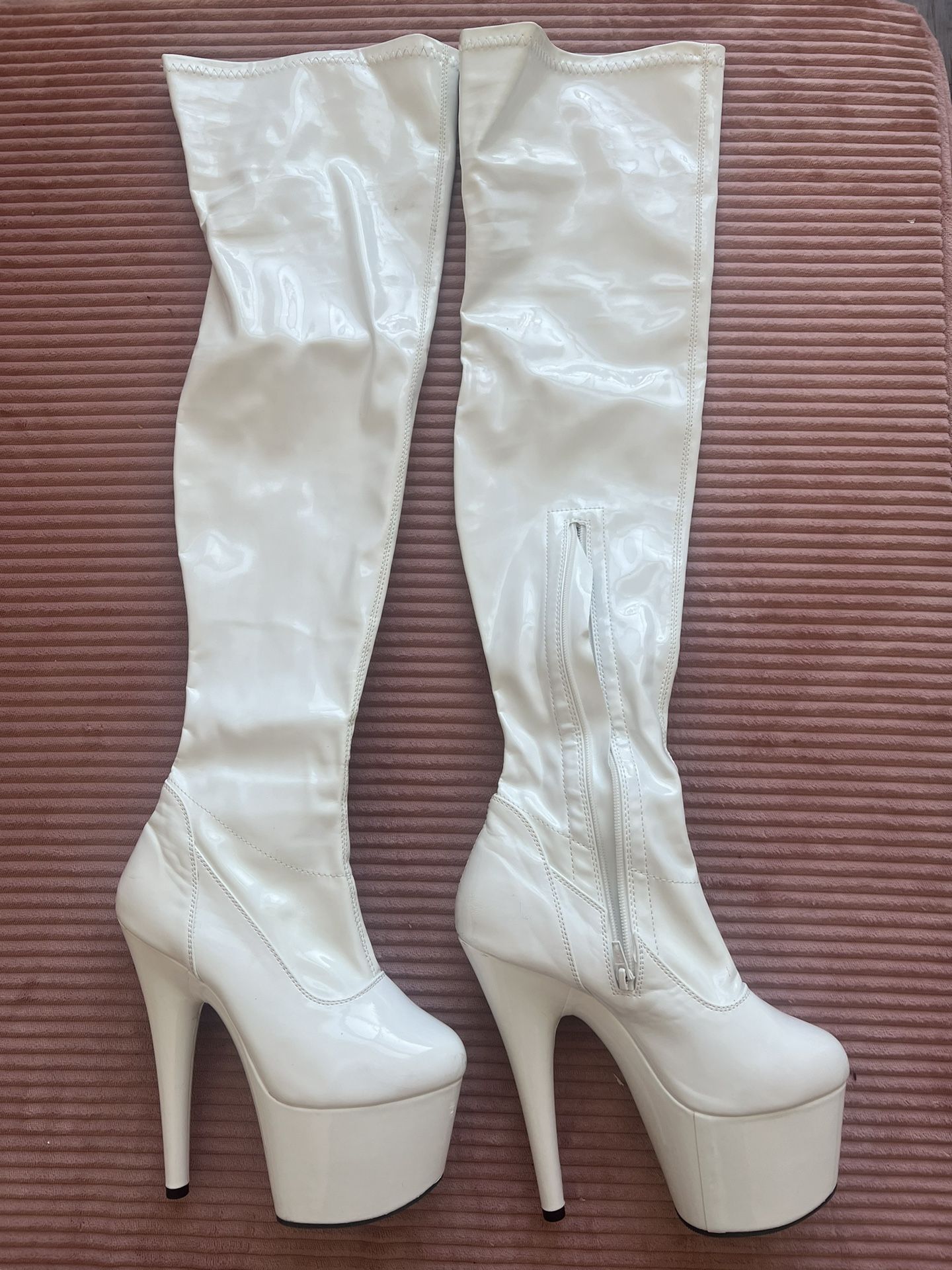 White Thigh High Pleasers Boots Size 8