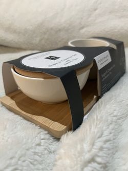 Sugar And Creamer Set With Bamboo Tray