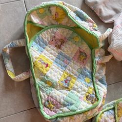 1983  Appalachian Artwork Cabbage Patch Kids Quilted Doll Carrier, Sleeping Bag Blanket, And Carry Bag 