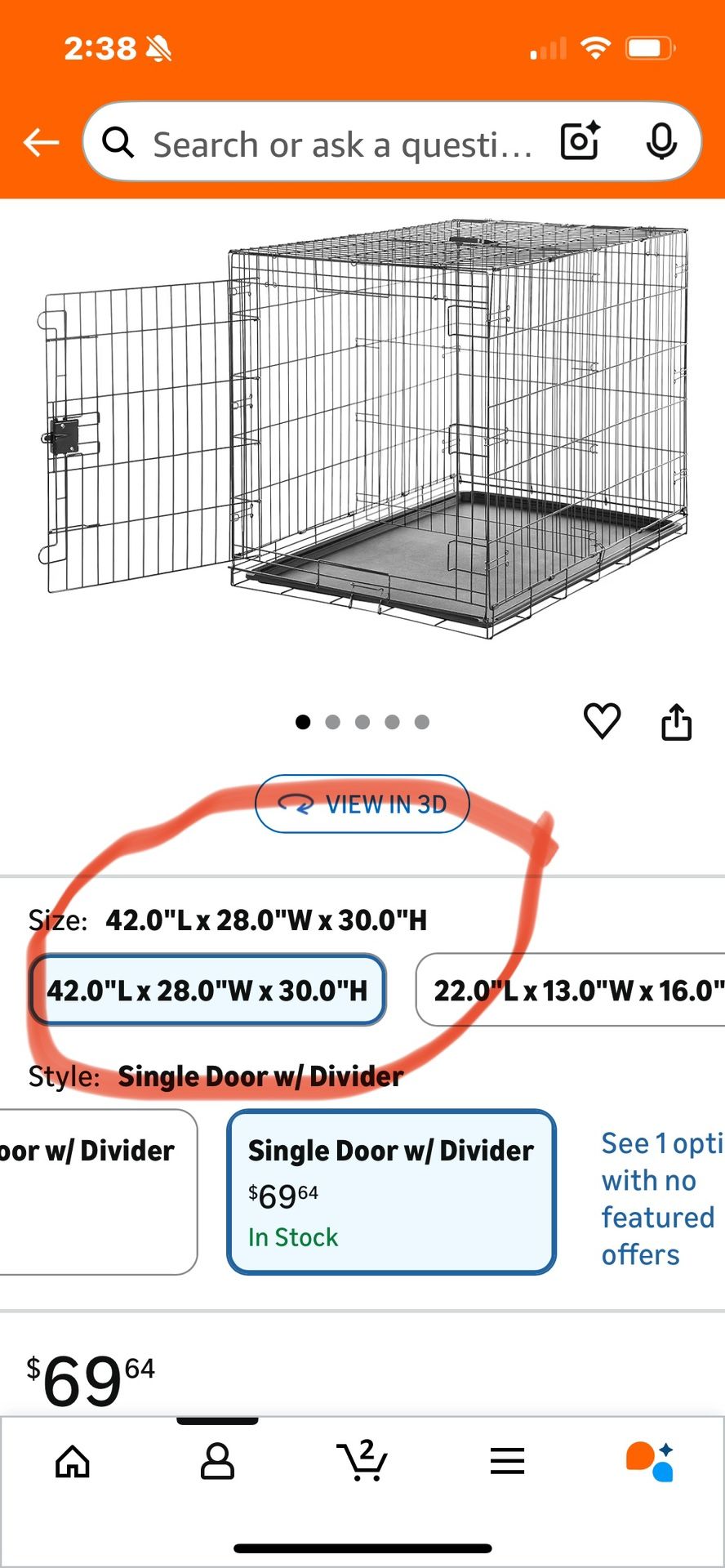 1 Large Dog Crate-dimensions Circled In Photo