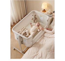 Baby Bassinet Bedside Sleeper 3-in-1, Easy Night Feeding with One-Side Fold & Rolling Wheels, Breathable Mesh, 6-Height Adjustable, Soft Mattress for 