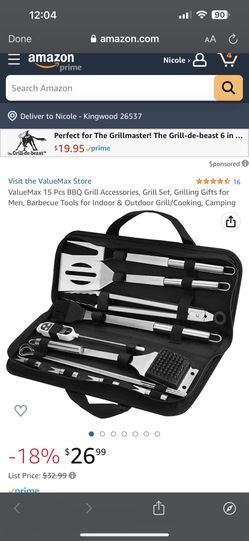 ValueMax 15 Pcs BBQ Grill Accessories, Grill Set, Grilling Gifts for Men, Barbecue Tools for Indoor & Outdoor Grill/Cooking, Camping