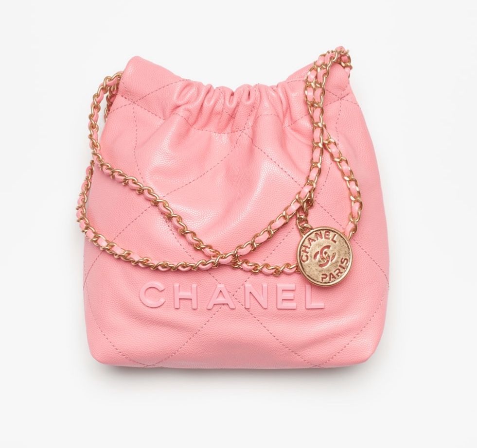 CHANEL 🖤 NWT 23K Pink Caviar Mini 22 Bag with Pink Enamel Logo and Gold Hardware
