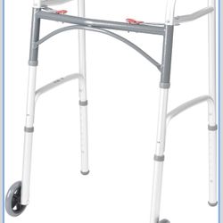 NEW! Drive Medical 10210-1 2-Button Folding Walker with Wheels, Rolling Walker, Front Wheel Walker, Lightweight Walkers for Seniors and Adults Weighin