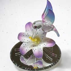 Glass Hummingbird and Flower Figurine