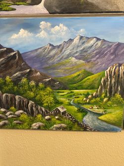 Hand Painted Little Town Painting 