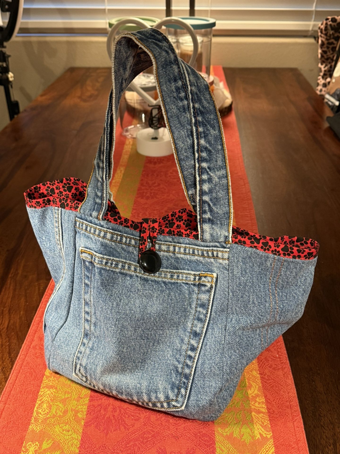 Handmade Square Denim Tote Bag – $40