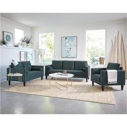 Dark Teal Sofa Set 2 Pieces Cushion Back Livingroom Pay Later Option