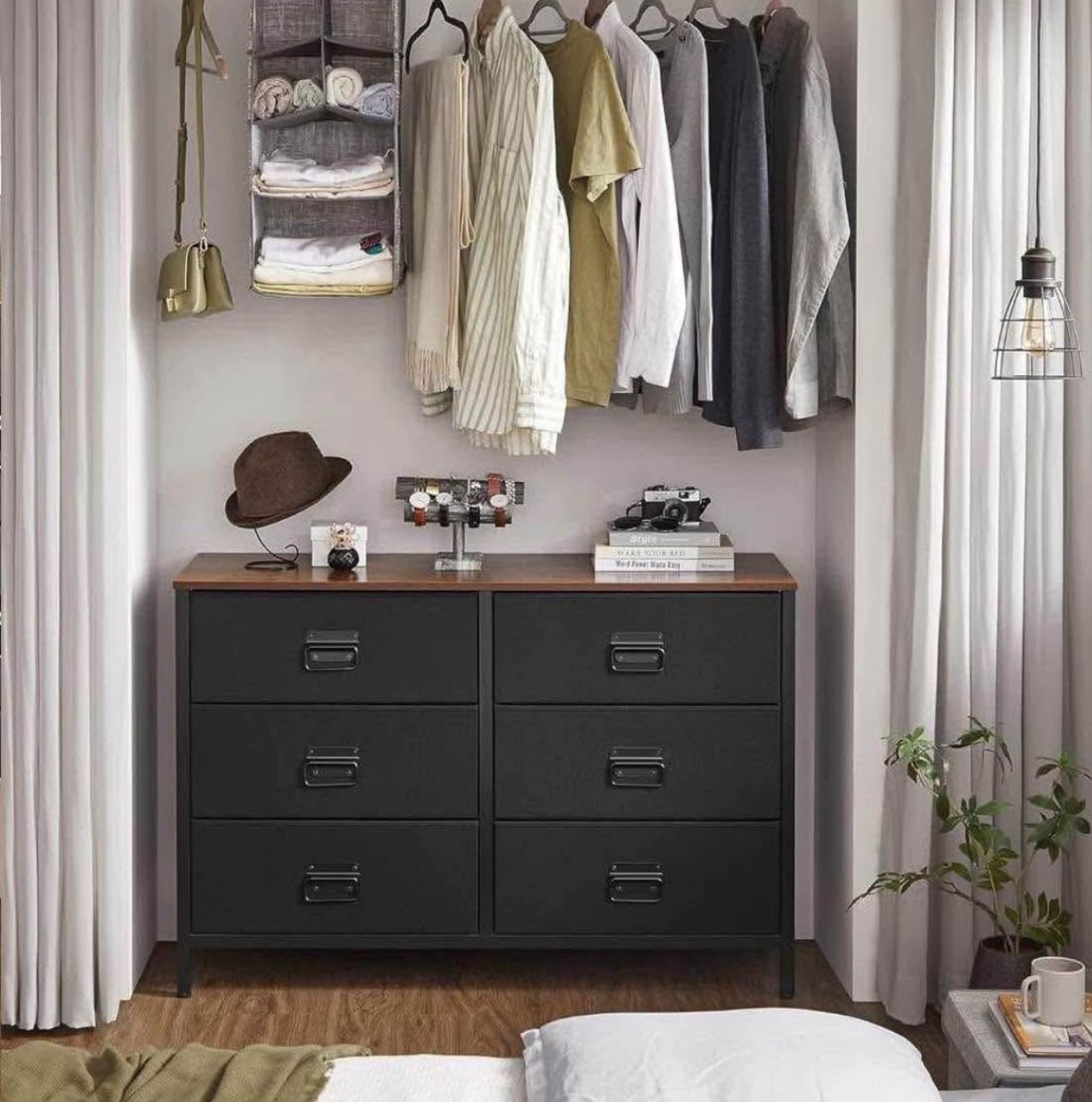 Dresser for Bedroom, Storage Organizer Unit with 6 Fabric Drawers, Chest of Drawers, Steel Frame, for Living Room, Entryway, Rustic Brown