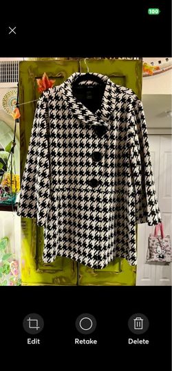 XL Ali Miles Amazing Black & White Houndstooth Textured Swing Coat Warm Jacket