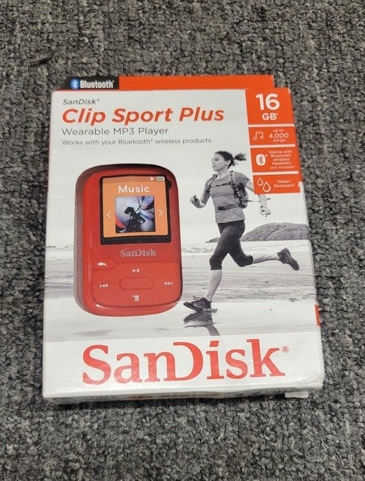 SanDisk 16GB Clip Sport Plus MP3 Player Red Bluetooth FM Radio NEW