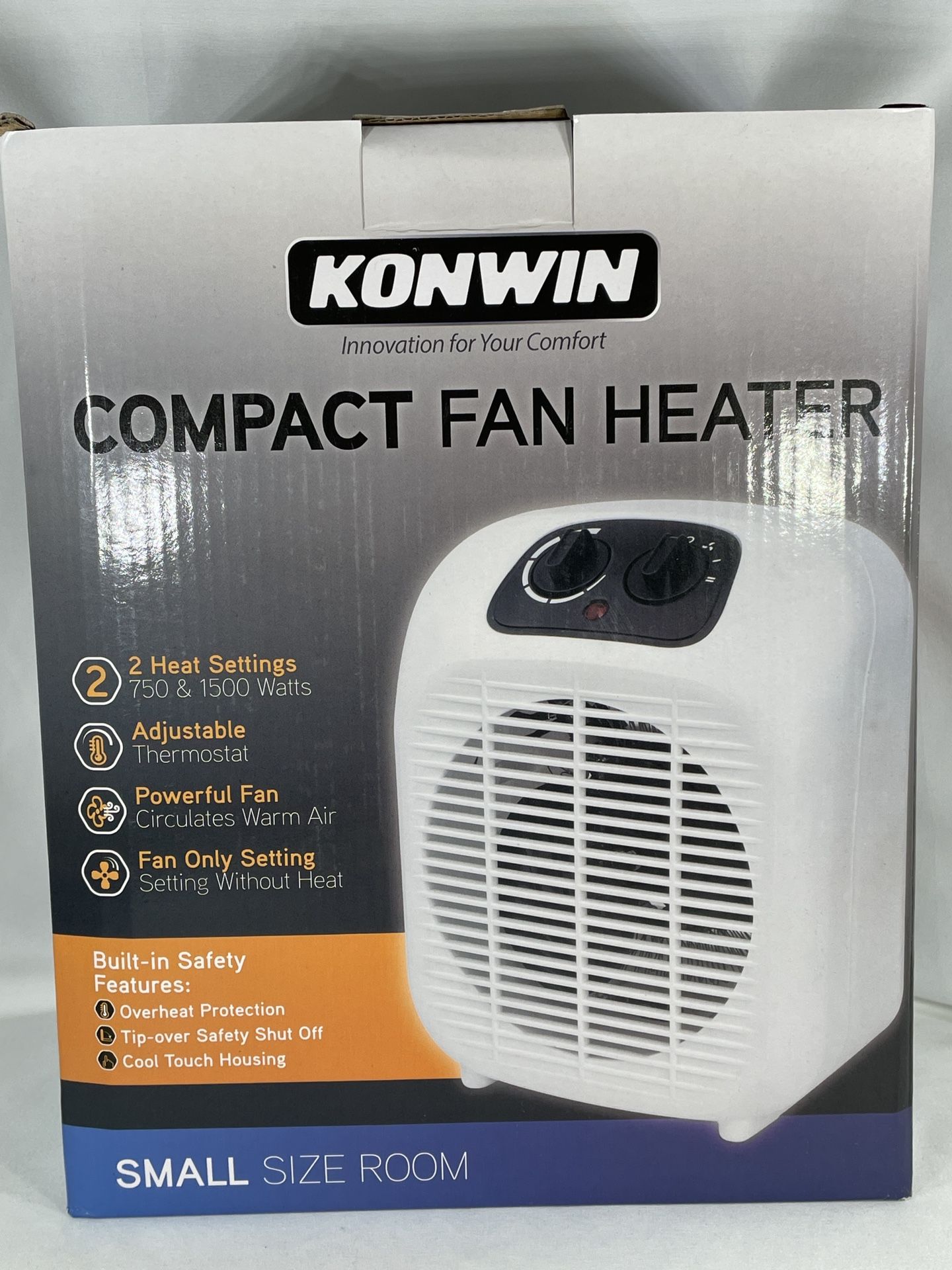 Konwin FH-173 White Compact Portable Heater, 2-Settings, Safety Features, 1500W β Ideal for Small Rooms