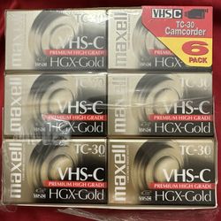 New VHS-C HGX-Gold  TC-30 Camcorder 6 Pack Maxell Camcorder Video Cassettes