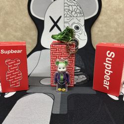 The Joker Bearbrick Keychain Set - With Shiny Green Jordan 1 OG High Sneaker Keychain & Bearbrick Print Strap – Rare Collector’s Piece