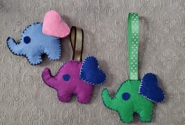 Handmade felt elephant keychains